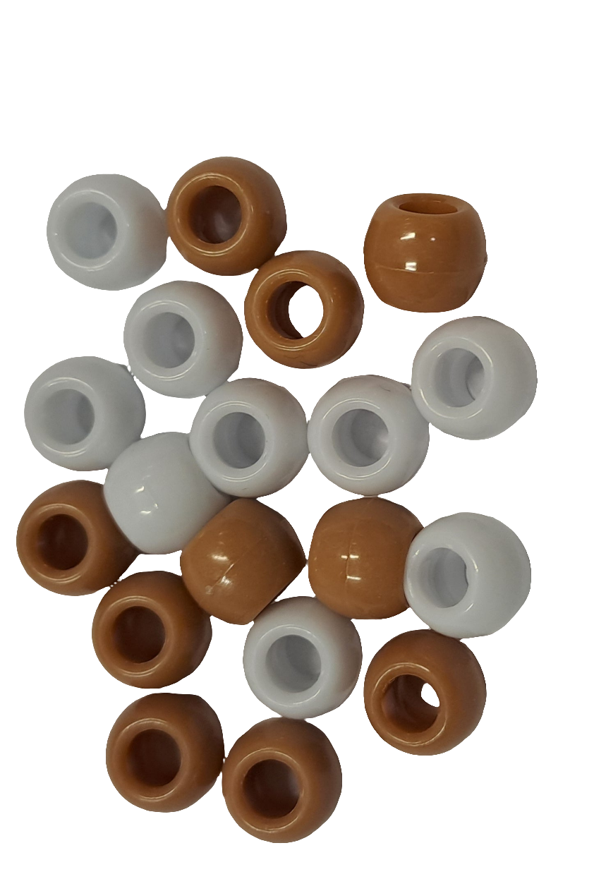 Two-color beads white and brown for braids and dreadlocks. 20 beads