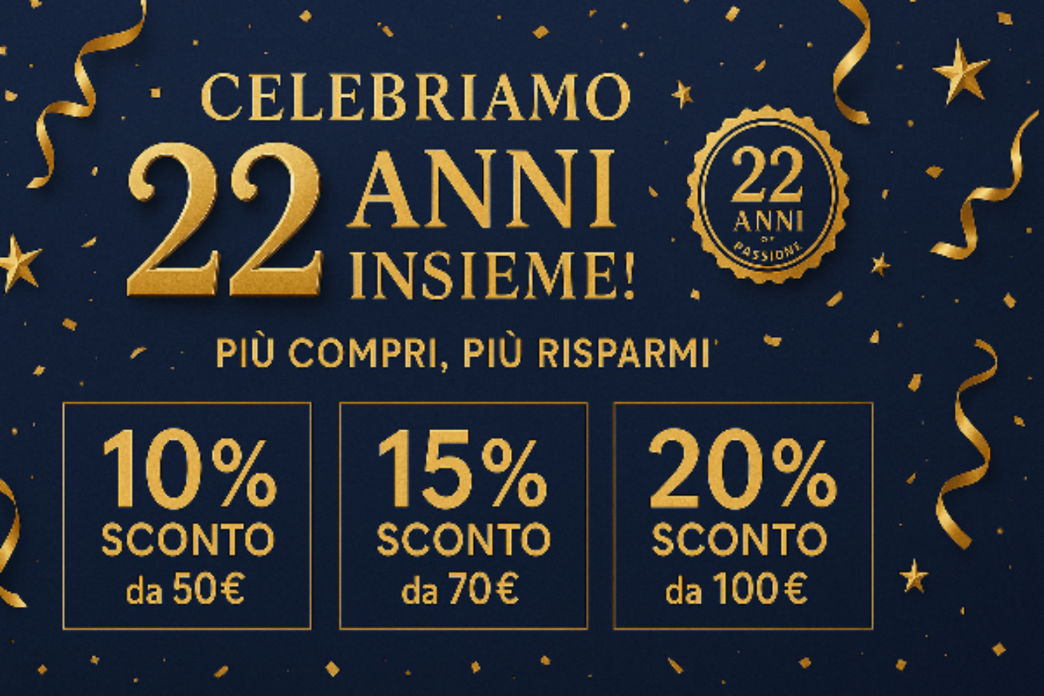 Banner 22° Anniversario con sconti progressivi