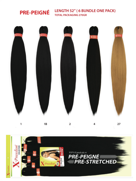 X pression Extension Capelli Treccine braids Kanekalon Prestretched XXL 270g 52''