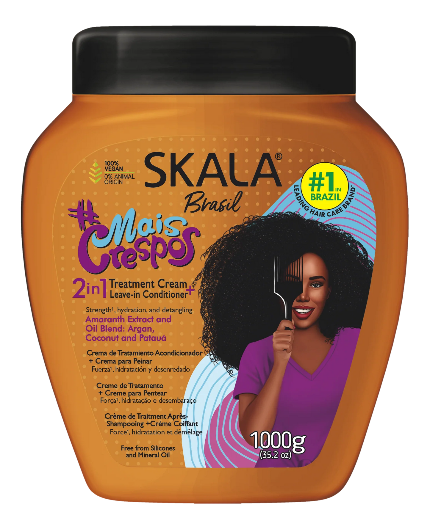 SKALA Mais Crespos Super Curly Hair Type 4ABC – Hydrate , Eliminate Frizz 2 IN 1 Conditioning Treatment Cream and Cream To Comb 35.2oz