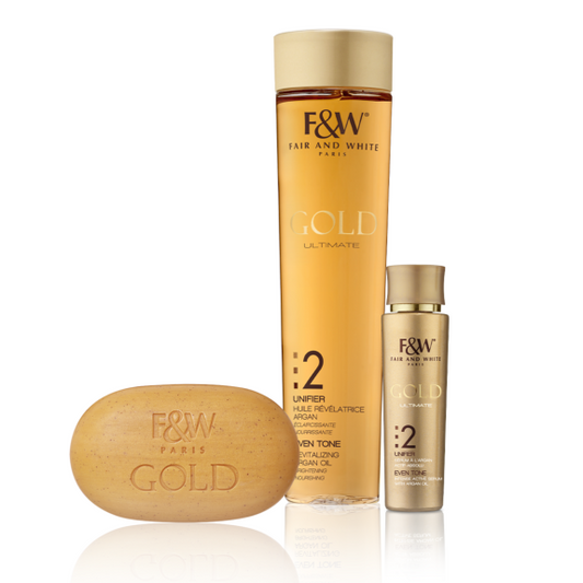 Fair & White  Gold Kit Argan Oil. Pack of 3 products for body - for a lighten and radiant skin