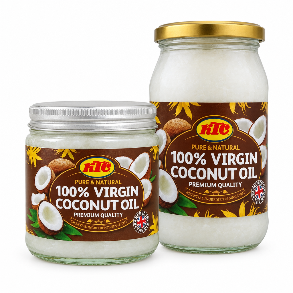 Foto profilo Virgin Coconut Oil KTC con entrambe le misure