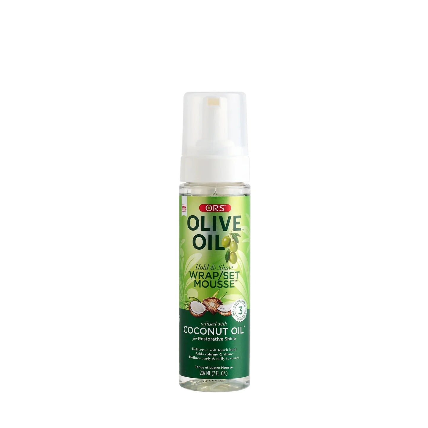 ORS Olive Oil Hold & Shine Wrap Set Mousse Infused with Coconut Oil for Restorative Shine 207ml (7.0 oz) (Copia)