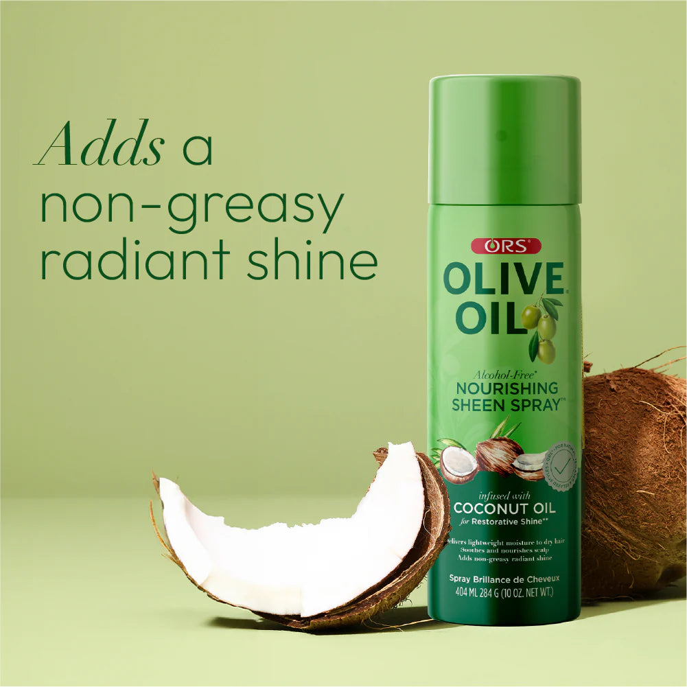 ORS Olive Oil Nourishing Sheen Spray for Restorative Shine alcohol free with coconut oil  (10 oz) 404ml , 284g
