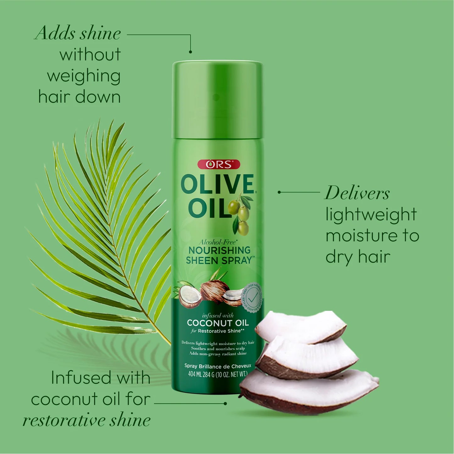 ORS Olive Oil Nourishing Sheen Spray for Restorative Shine alcohol free with coconut oil  (10 oz) 404ml , 284g