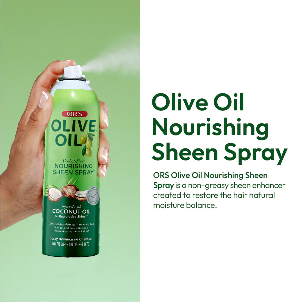 ORS Olive Oil Nourishing Sheen Spray for Restorative Shine alcohol free with coconut oil  (10 oz) 404ml , 284g