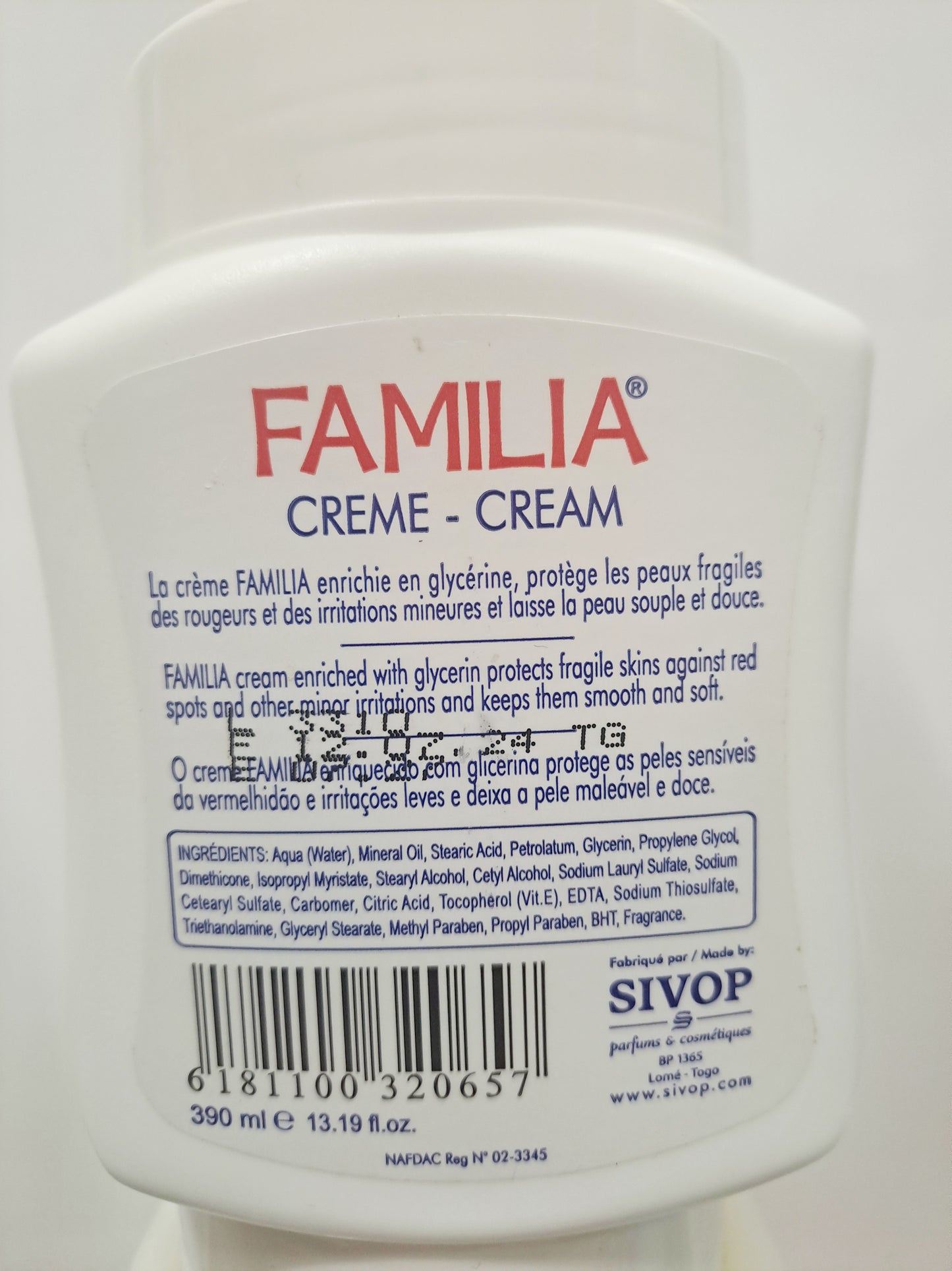 Familia Body Cream with Vitamin E  and Glycerine 39O ML 13.19 FL.OZ