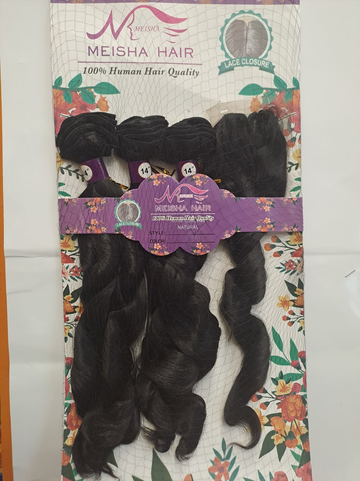 Meisha hair natural wave weavon  with closure save  14"  Natural Black