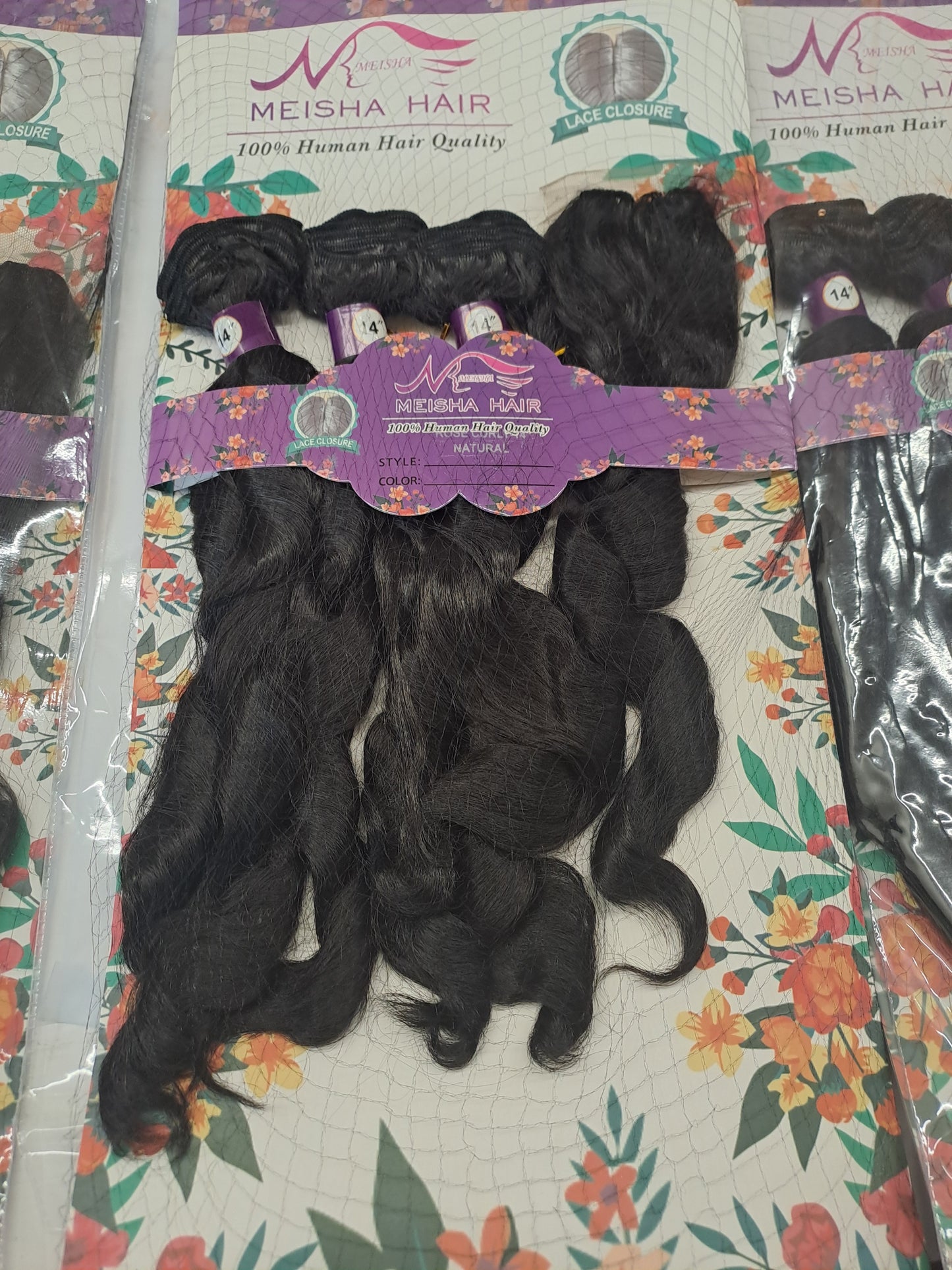 Meisha hair natural wave weavon  with closure save  14"  Natural Black